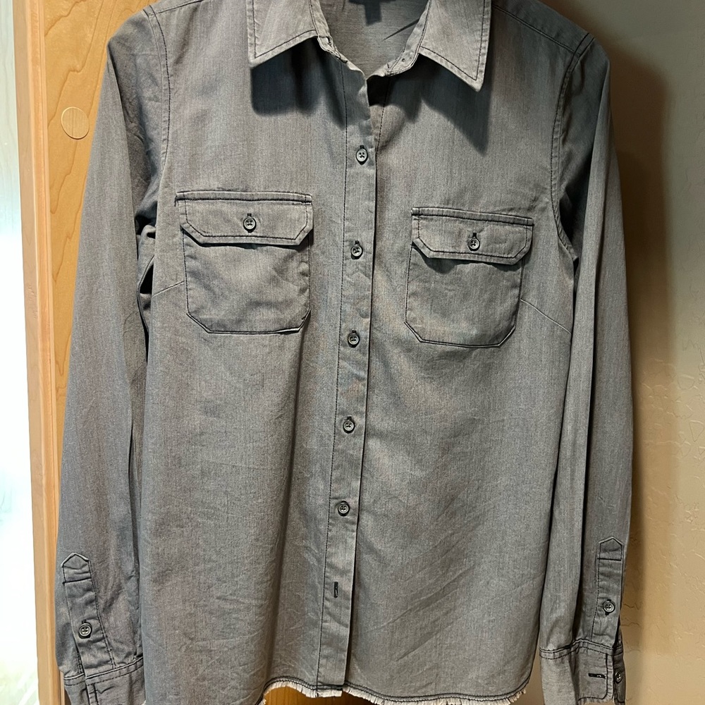 AG M gray denim long sleeve button down shirt
